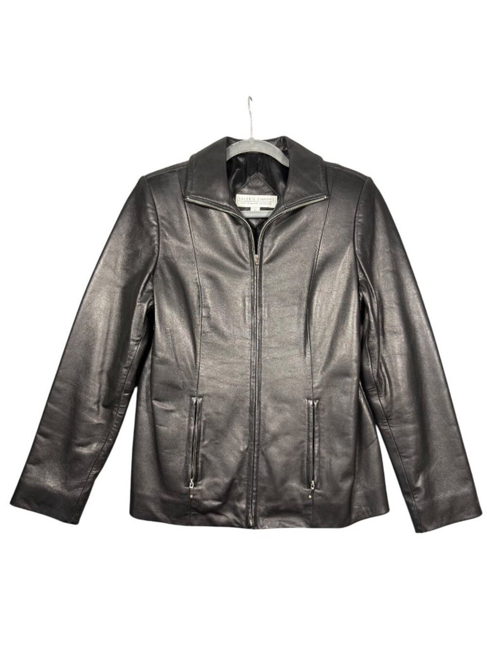 Valerie Stevens Full Front Zip Structured Leather Lamb Skin Jacket Edgy Grunge S